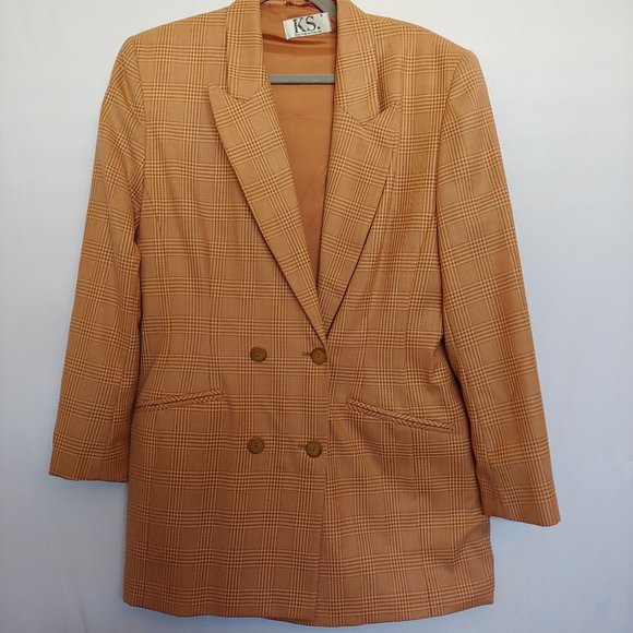 KS. Klaus Steilmann Vintage Light Peach and Brown Plaid Womens Blazer38 - Picture 3 of 15